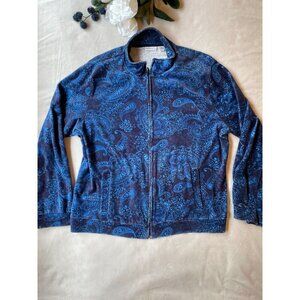 Kim Rogers Womens Paisley Zip-Up soft warm  Jacket XL Blue & Black Grandmacore
